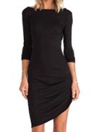 Choies Black Ruched Asymmetric Hem 3/4 Sleeve Dress