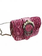 Choies Pink Velvet Quilted Pearl Embellished Chain Shoulder Bag