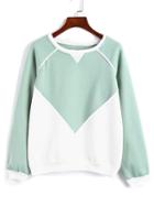 Choies Green Color Block Fleece Lining Long Sleeve Sweatshirt