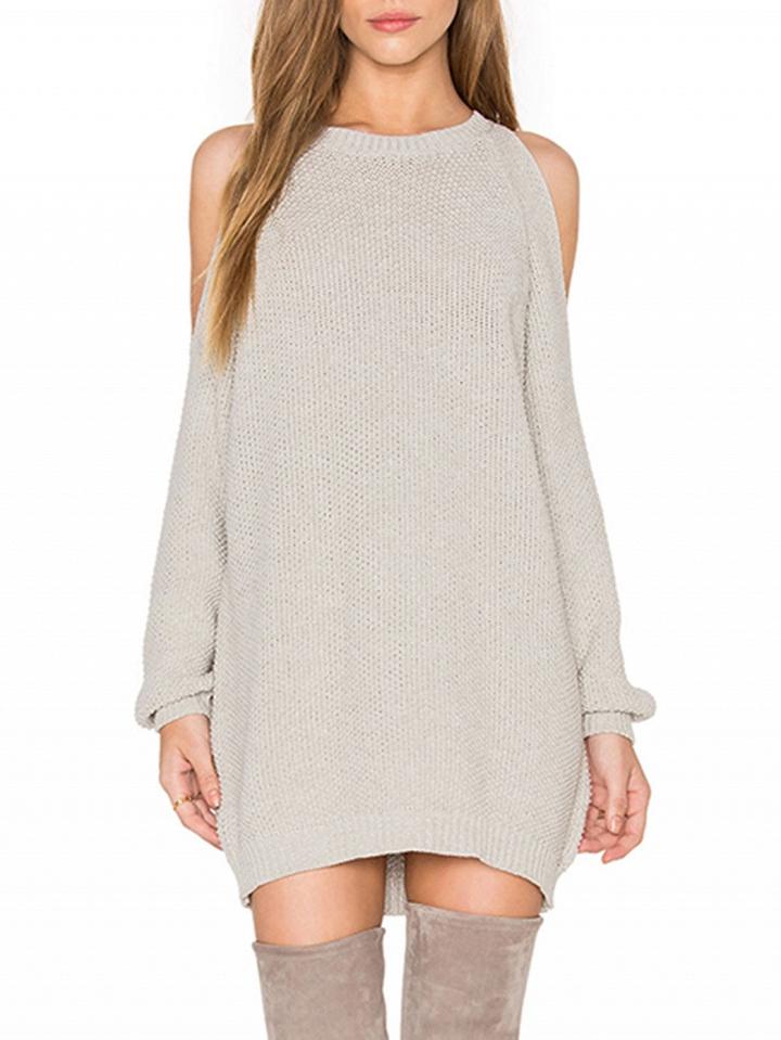 Choies Beige Cold Should Long Sleeve Longline Knit Sweater