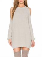 Choies Beige Cold Should Long Sleeve Longline Knit Sweater