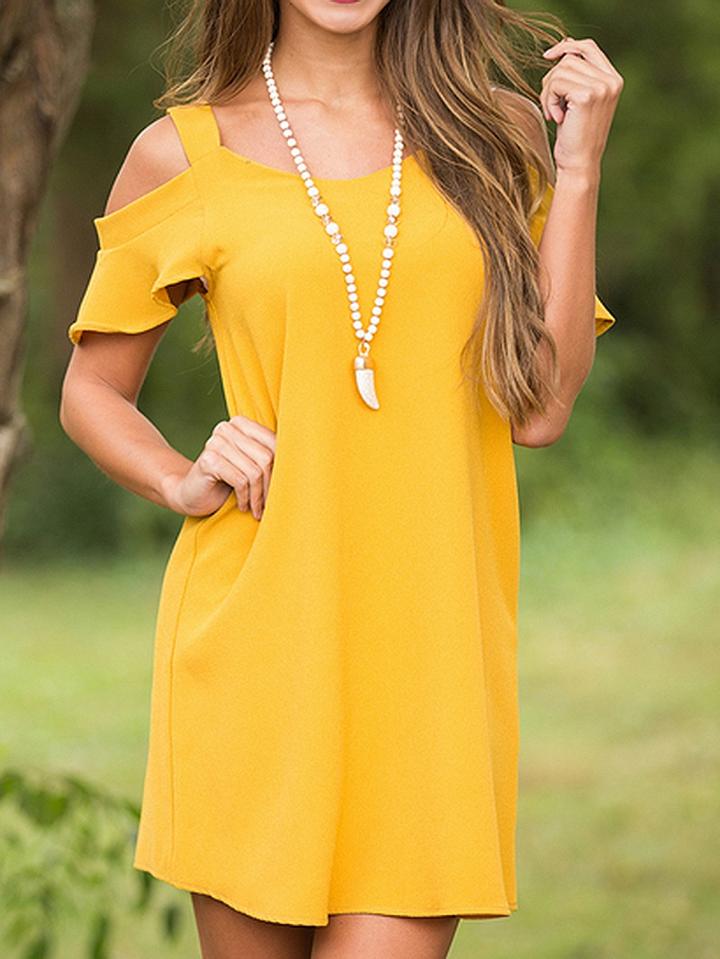 Choies Yellow Cold Shoulder Ruffle Sleeve Mini Dress