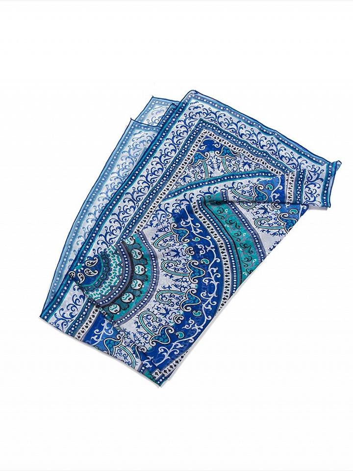 Choies Dark Blue Folk Paisley Print Chiffon Beach Square Cape