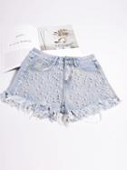 Choies Light Blue High Waist Beaded Embellished Chic Women Denim Shorts