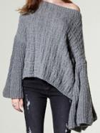 Choies Gray Flare Sleeve Chic Women Knit Sweater