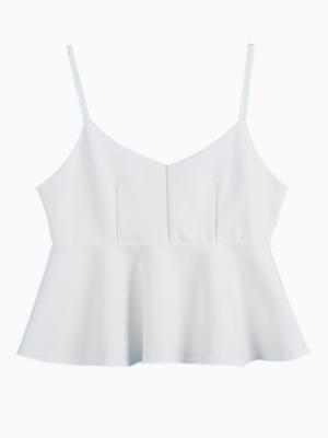 Choies White Spaghetti Strap Crop Top With Ruffle Hem