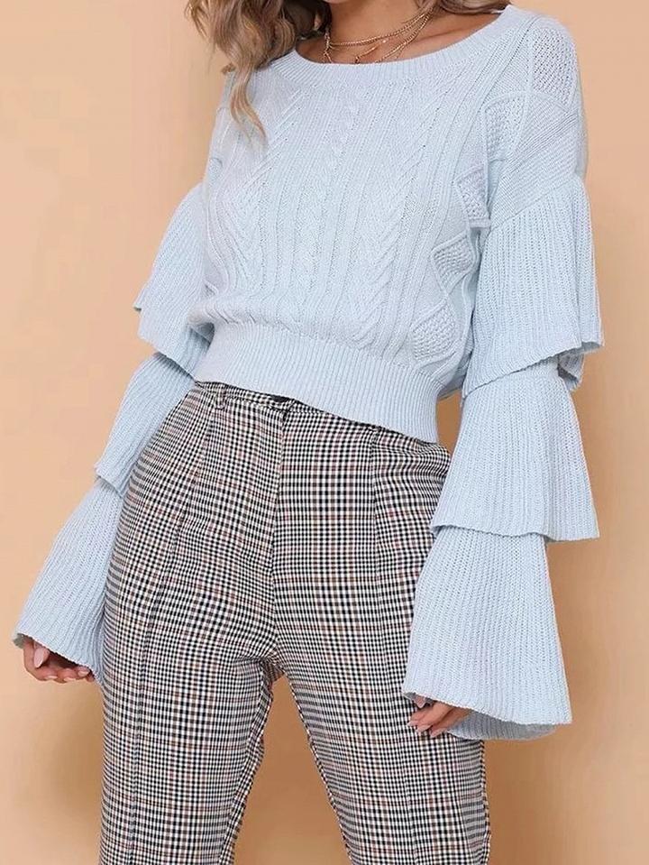 Choies Light Blue Layered Flare Sleeve Knit Sweater