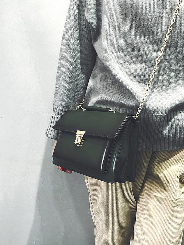 Choies Deep Green Top Handle Chain Cross Body Bag
