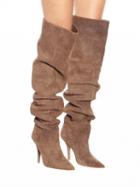 Choies Khaki Faux Suede Pointed Toe High Heeled Over The Knee Boots