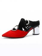 Choies Red Color Block Bow Embellished Circle Detail Pointed Toe Shoes