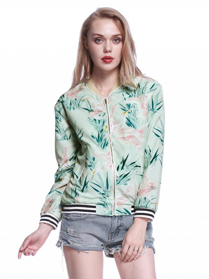 Choies Multicolor Floral Print Zip Up Bomber Jacket