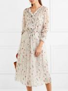Choies White Chiffon Floral Print Long Sleeve Chic Women Midi Dress