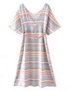 Choies Multicolor V-neck Stripe Side Split Belted Dress