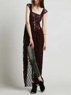 Choies Burgundy Thigh Split Side Lace Maxi Dress