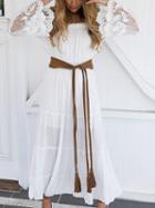 Choies White Off Shoulder Lace Panel Flare Sleeve Maxi Dress