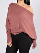 Choies Pink Cold Shoulder Batwing Sleeve Women Knit Sweater