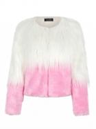 Choies Pink Color Block Faux Fur Coat