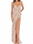 Choies Beige Halter V-neck Sequin Detail Women Cami Maxi Dress