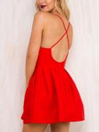 Choies Red High Waist Backless Skater Mini Dress