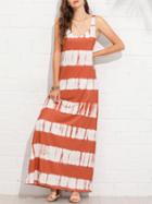 Choies Dark Brown Stripe Cotton V-neck Sleeveless Chic Women Maxi Dress