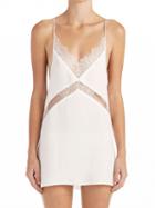 Choies White V-neck Lace Panel Satin Cami Mini Dress