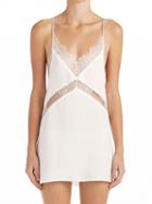 Choies White V-neck Lace Panel Satin Cami Mini Dress