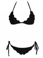 Choies Black Halter Scalloped Hem Padded Triangle Bikini Top And Bottom
