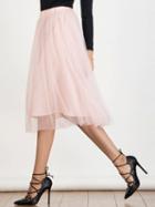 Choies Pink Elastic Waist Mesh Tulle Skirt