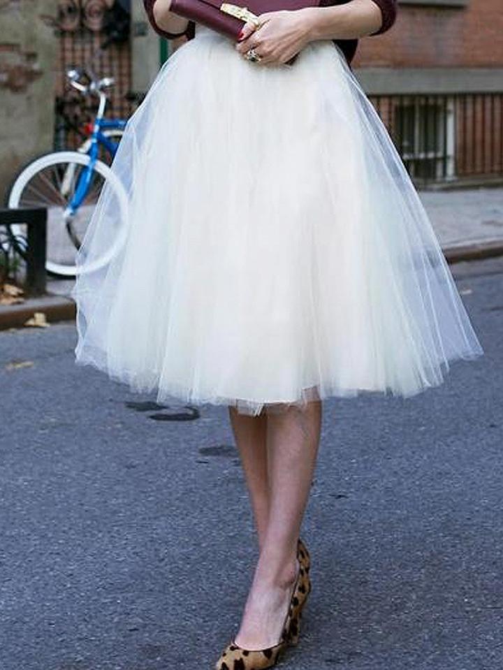 Choies White High Waist Tulle Mesh Skater Skirt