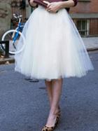 Choies White High Waist Tulle Mesh Skater Skirt