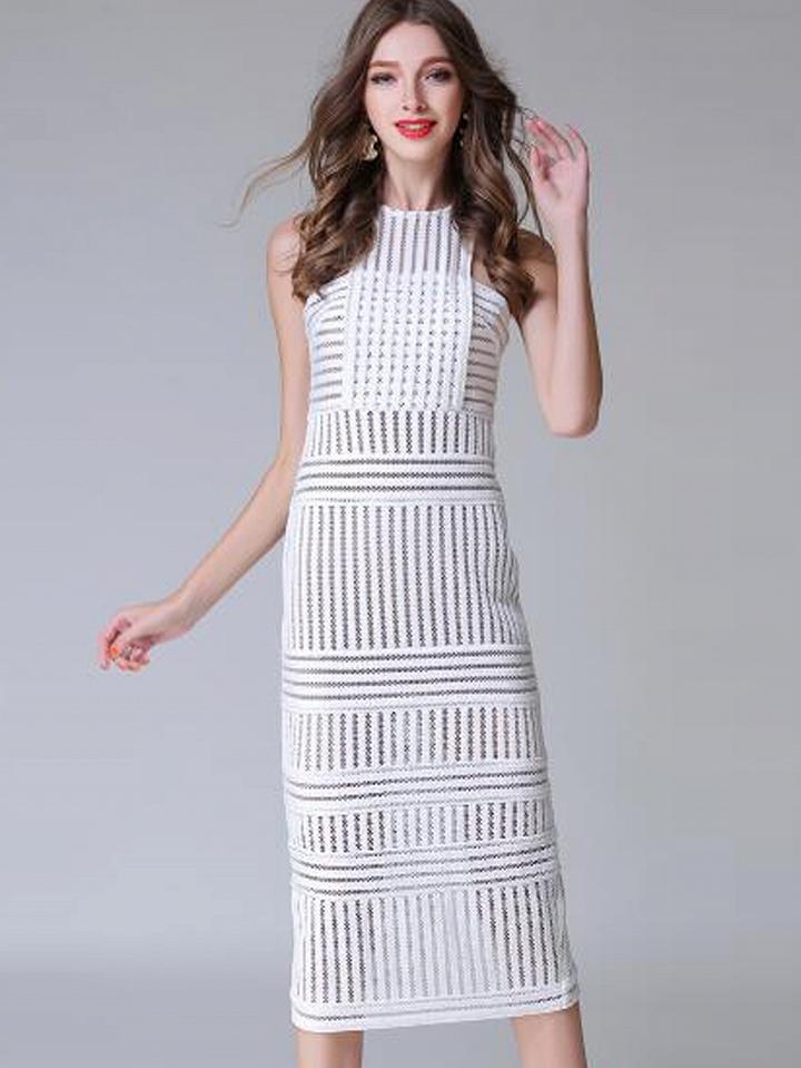 Choies White Cut Out Detail Lace Midi Dress
