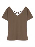 Choies Brown V-neck Cross Strap Short Sleeve -shirt