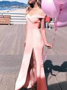 Choies Pink Off Shoulder Folded Sweetheart Split Maxi Dress