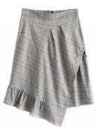 Choies Gray Plaid High Waist Zip Back Asymmetric Hem Skirt