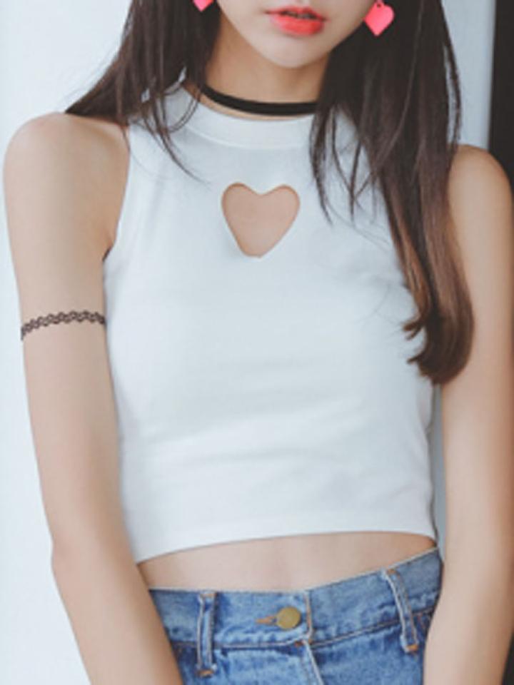Choies White Heart Cut Out Front Sleeveless Tight Crop Top
