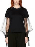 Choies Black Sheer Mesh Panel Tie Cuff Long Sleeve T-shirt