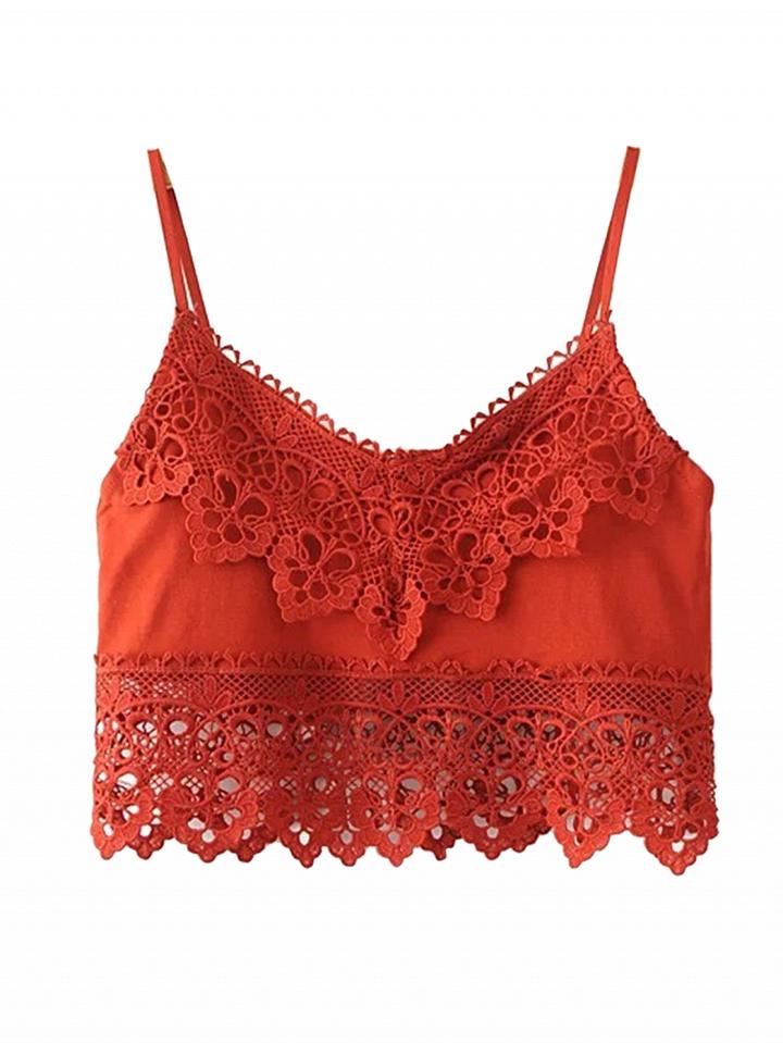 Choies Orange V-neck Lace Paneled Cami Top