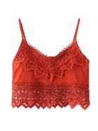 Choies Orange V-neck Lace Paneled Cami Top