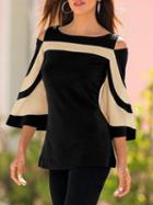 Choies Black Cold Shoulder Flare Sleeve T-shirt