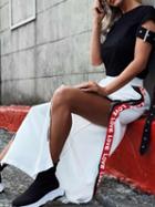 Choies White High Waist Contrast Letter Stripe Side Chic Women Wide Leg Pants