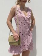 Choies Pink V-neck Polka Dot Print Ruffle Trim Chic Women Mini Dress