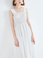 Choies White Stripe Frill Detail Sleeveless Midi Dress