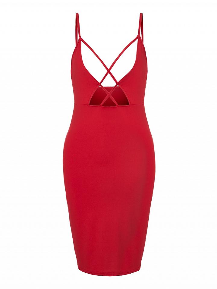 Choies Red Strap Caged Detail Cami Bodycon Dress