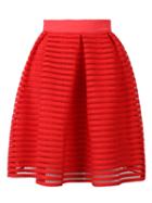 Choies Red Sheer Stripe Knee Length Skater Skirt