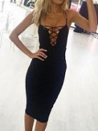 Choies Black Spaghetti Strap Lace Up Front Bodycon Dress