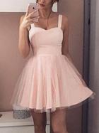 Choies Pink Sheer Mesh Panel Zip Back Mini Dress