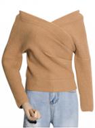 Choies Khaki V-neck Wrap Front Knit Sweater