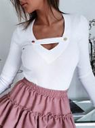 Choies White Ribbed V-neck Stud Embellished Long Sleeve Women Sweater
