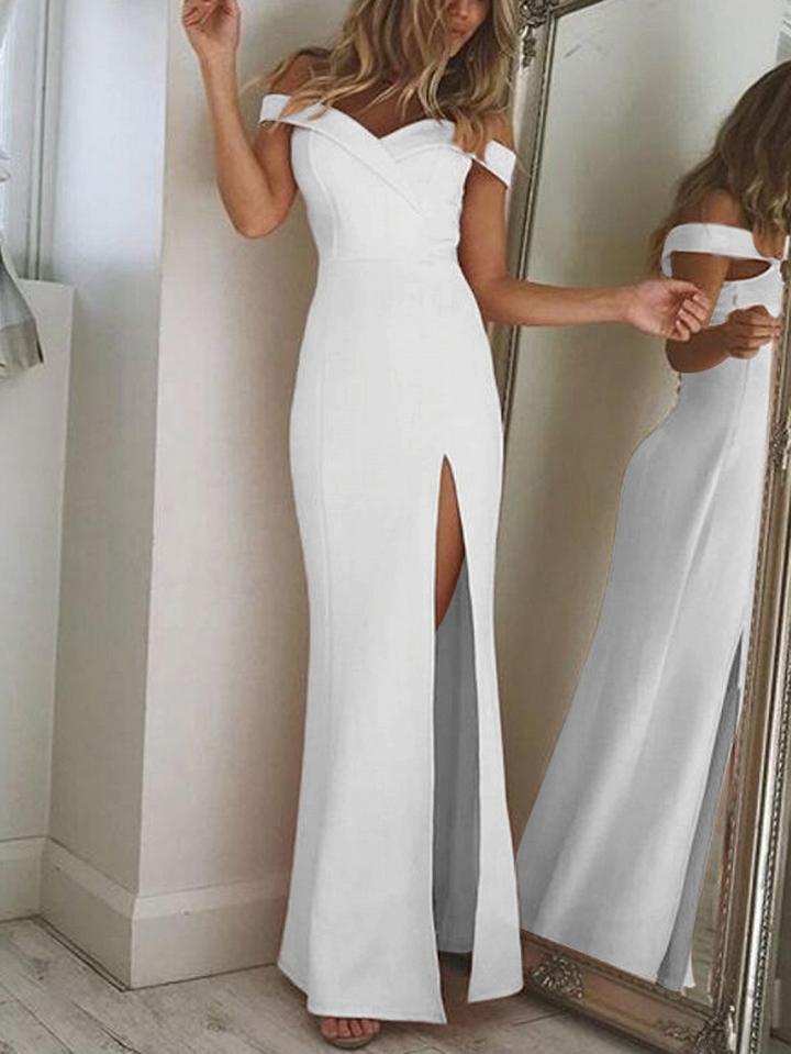 Choies White Off Shoulder Thigh Split Maxi Dress
