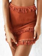 Choies Dark Brown High Waist Tassel Panel Chic Women Mini Skirt